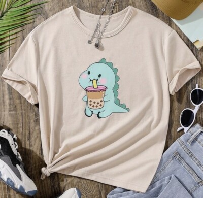 SHEIN Kids - EVRYDAY Mädchen Cartoon Grafik T-Shirt (khaki)
