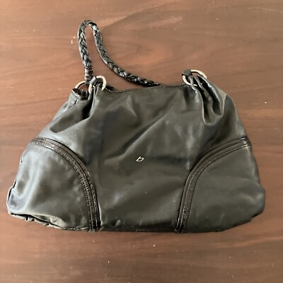 FRANCESCO BIASIA Y2K Purse Black Leather W Braided Handles Handbag