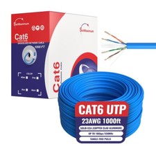 CAT6 1000FT Blue UTP Ethernet Cable 23AWG Network LAN Solid Bulk Wire Pull Box