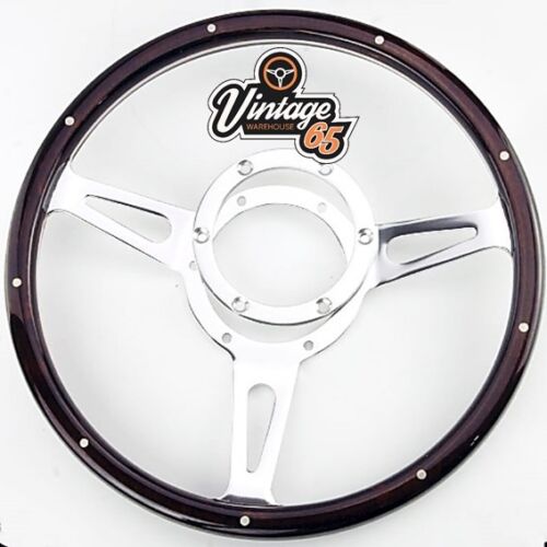 Wood Rim Riveted 13" Steering Wheel Classic Car For Ford MG Triumph Dark  - Picture 1 of 1