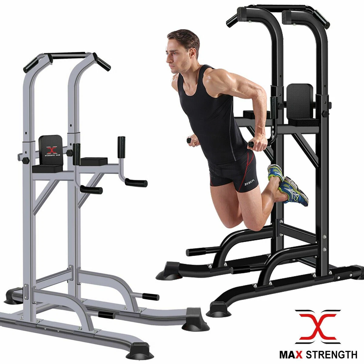 MAXSTRENGTH Pull Up Power Tower Station Abs Knee Crunch Chin Ups
