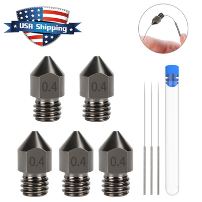 5x Mk8 0.4mm Hardened Steel Extruder Hotend Nozzle For CR10 KP3S Ender 3 Ender 5
