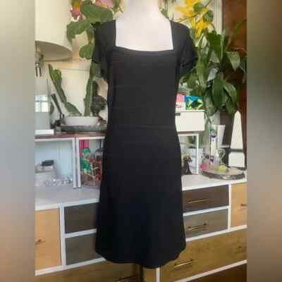 White House/Black Market Band-Knit Cap-Sleeve Sheath Black Dress SMALL NWT  $128