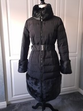 Bnwot Black Down Quilted Puffer Coat Faux Fur Trim Gorgeoue Size S (8/10) £89