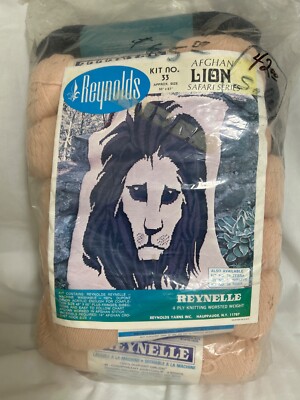 Vintage Afghan Blanket Lion Head Crochet Kit 48x65 Sealed New