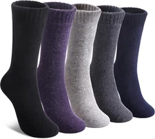 5 Pairs Wool Socks for Women Winter Warm Hiking Thick Warm Cozy Boot Crew Gift S