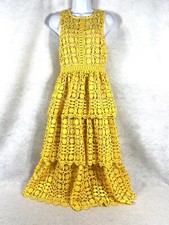Lulu’s Dress Women’s Small Yellow Lace Tiered Midi Sleeveless Floral EUC