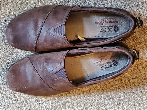 Bobs Skechers Womens Shoes Size 8 Brown Faux Leather Casual Slip On Memory  Foam | eBay