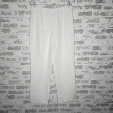 Chicos Size 2 Pants Womens USA Size Large White 100 Linen Side Zip Straight Leg