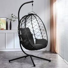 Luxus Hängesessel NEW XXL Gestell mit Korb Schwarz und Kissen Dunkel Grau