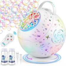 Bubble Machine with Remote Control, 360 Automatic Rotation 7 RGB Lights