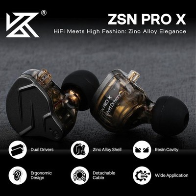 KZ ZSN PRO X Dual Driver 1BA+1DD Hybrid Metal Earphones HiFi in