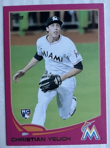 2013 Topps Update Pink Christian Yelich Rookie Card RC #US290 21/50 Jersey Match