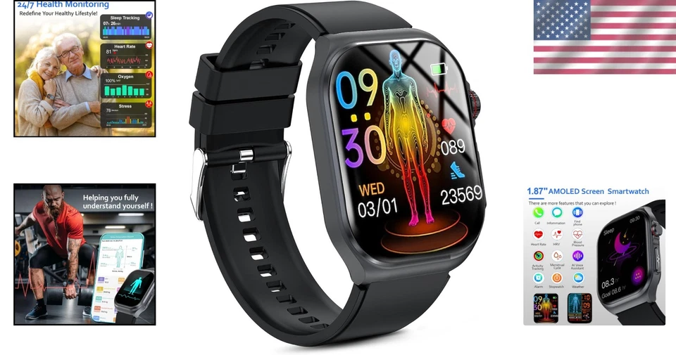 Men Women Smartwatch - 1.87'' Screen, Calls, Fitness Tracker - Image 2 of 4