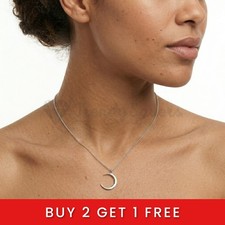 925 Sterling Silver Half Moon Pendant Necklace Chic Minimal Design
