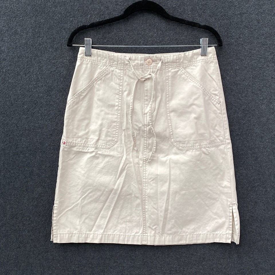 Vintage Just Jeans Womens Utility Skirt Beige Drawstring Pockets Slits Size 10