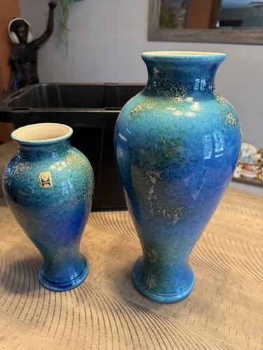 Stunning Blue Green Royal Haeger Flower Vases (2) 493 4030