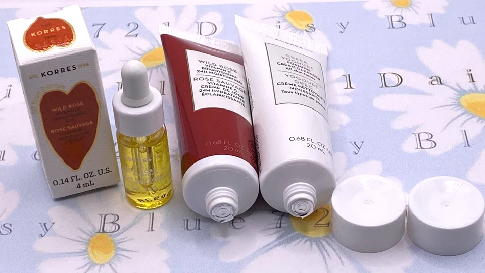 Korres Greek Yoghurt Foaming Cleanser & Wild Rose Moisturizer & Oil Lot of 3 - Image 3 of 4