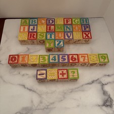 Wood Blocks Set Letters Numbers Animals Foods - Clean Condition - Lot of 40