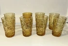 8 Vintage Anchor Hocking Amber 4 oz. Crinkle Juice Glass 1970s Lido Milano