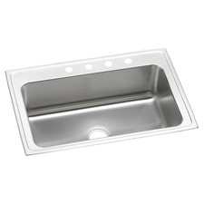 Elkay DLRS3322104 Lustertone Stainless Steel 33" 4-Hole Single Bowl Drop-in Sink