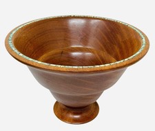 Hand Turned Tarara Canary Wood w/Turquoise Inlay Bowl Signed Milt Millman