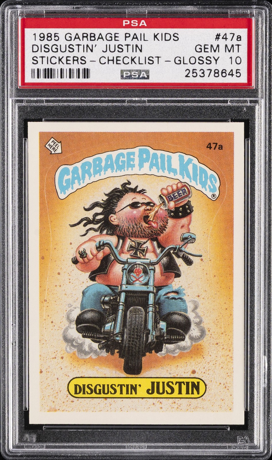 1985 GARBAGE PAIL KIDS STICKERS CHECKLIST-GLOSSY #47A DISGUSTIN' JUSTIN PSA 10