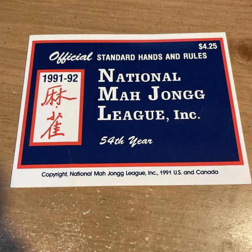 1991-92 National Mah Jongg League Card/Rule 54th year