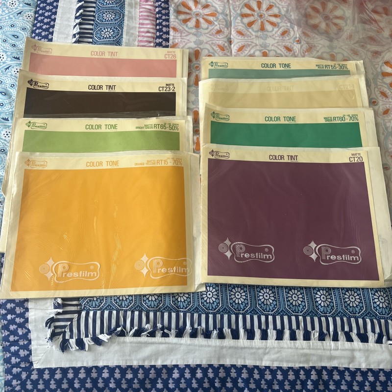 Vintage Presfilm Tint Overlay 26x20 8 colors Similar to Letraset/Pantone