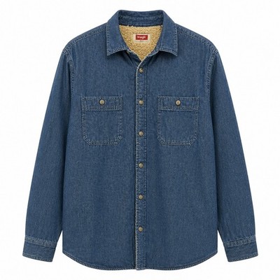 Wrangler Vintage Denim Shirt Jacket Sherpa Fleece Lined Trucker Blue Mens M