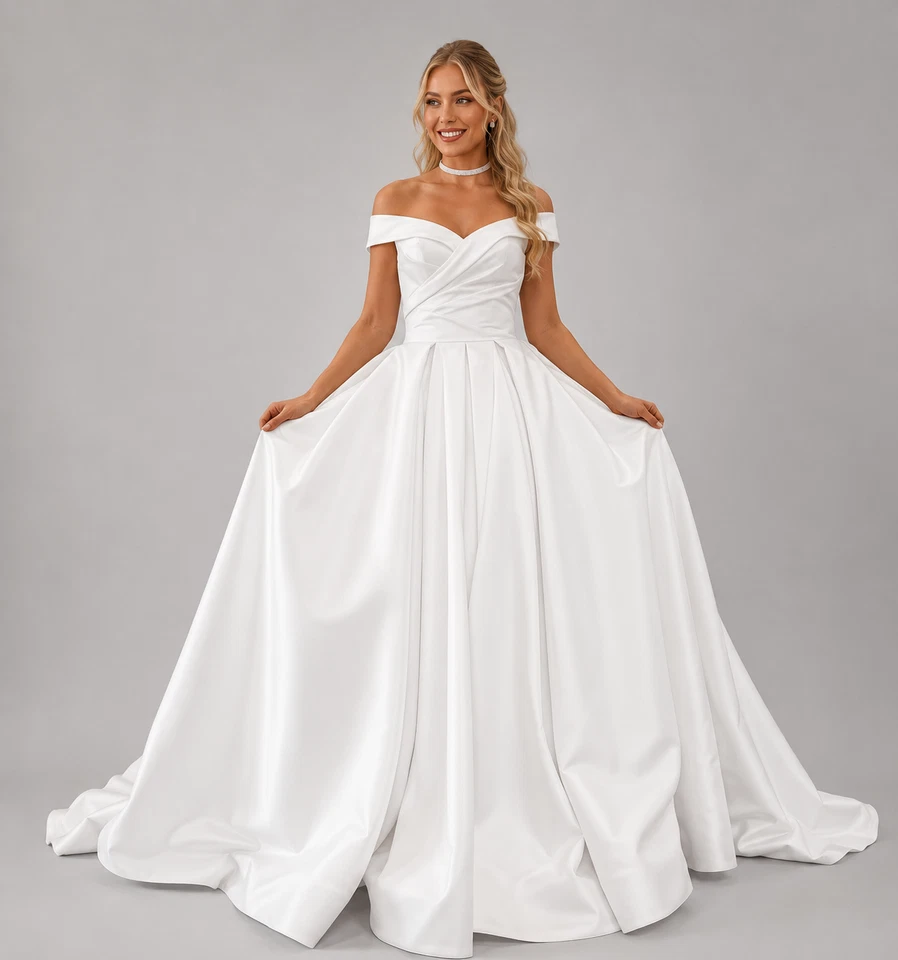 HBH Brautmode I Einzelstück Brautkleid A-LinieClean Satin Reißverschluß Gr.38,46 - Bild 1 von 2