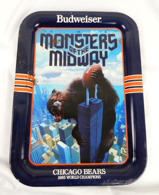 Vtg 1987 Budweiser Chicago Bears 1985 World Champions Monster Midway Metal Tray
