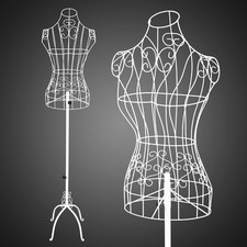 Vintage Wire Dress Form, Adjustable Height 44-65in, White Metal Mannequin Decor
