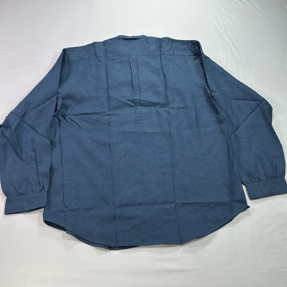NWOT J Peterman Shirt Mens Large Blue Linen Band Collar Button Up Minimalist - Image 2 of 4