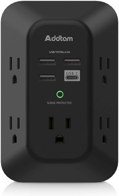 USB Surge Protector 5 Outlet Wall Charger 4 USB Ports USB C Power Strip Black