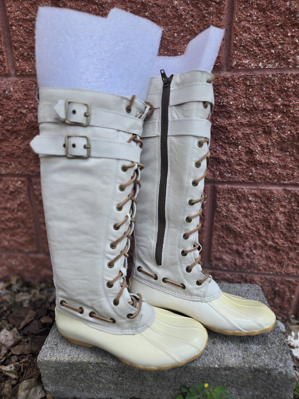 Sperry Top Sider Albatross Leather Waterproof Tall Duck Boots Cream Lace Up Sz6