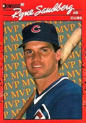 1990 Donruss Bonus MVP's #BC10 Ryne Sandberg with Period after Inc. Cubs HOF