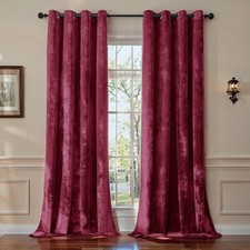 SMILETIME Burgundy Red Crushed Velvet Curtains 52x84 inch Luxurious Thermal Insu