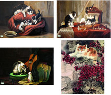 4 GRANDS papier de riz 30x40cm " Chats " pour collage -11