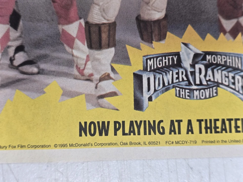 Hoja de actividades vintage 1995 Mighty Morphin Power Rangers La película McDonald's Un Foto 3 de 4