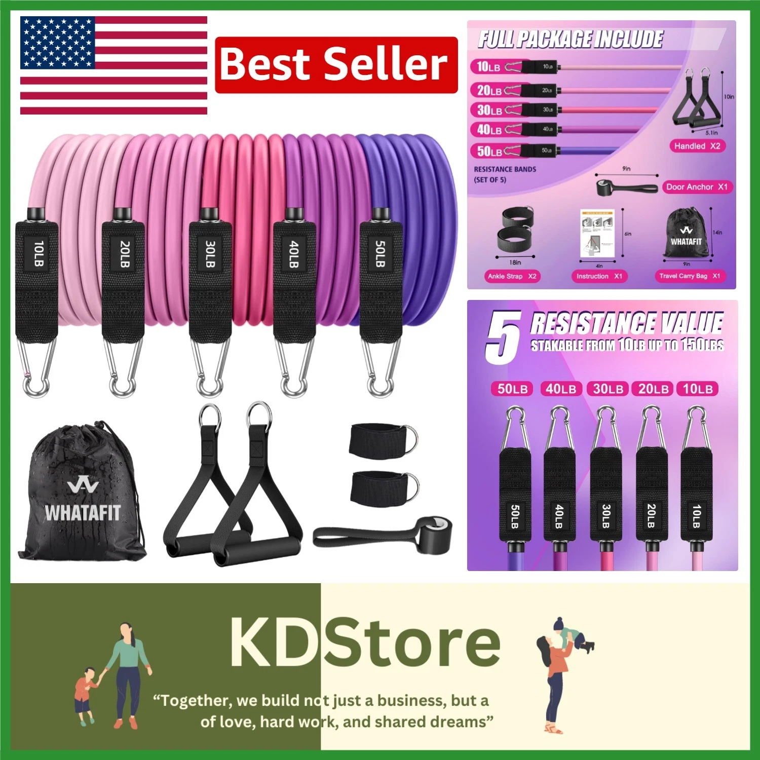 High-Quality Exercise Bands with Handles & Door Anchor - 150 lbs Max Resistance