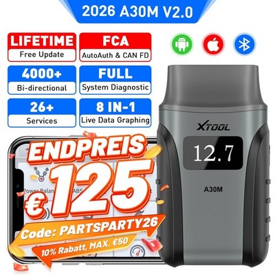 XTOOL A30M Profi OBD2 Diagnosegerät Scanner Alle Systeme 26+ Service Funktionen