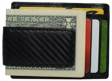 Money Clip Carbon Fiber RFID Blocking Front Pocket Leather ID Credit Card Holder