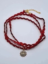 Collana choker triplo rosso sole dorato boho chic regolabile donna ragazza