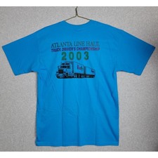 Vtg Gildan 2003 Atlanta Line Haul Truck Driver Championship FedEx Blue T-Shirt L