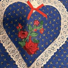 Vintage Heart Shaped Photo Album Fabric Lace Trim 80s 3 Ring Binder With Pages