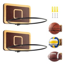 2PCS Basketball Holder Wall Mount, Basketball Display Stand, Wood Sports Orga...