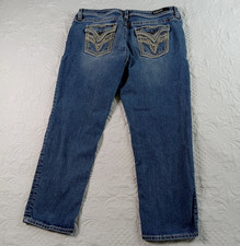 Vigoss Jeans Heritage Fit Capri Womens 16-25 Blue Embroidery Thick Stitching EUC