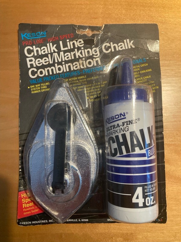 Vintage KESON Pro Line Aluminum Chalk Line Reel w/Blue Chalk 100 ft #GB14B Combo