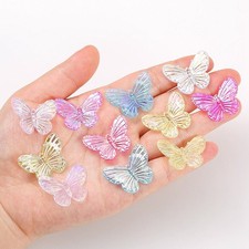 50 Pcs Transparent AB Color Acrylic Butterfly Beads 0.8"X1.2" Charm Pendants